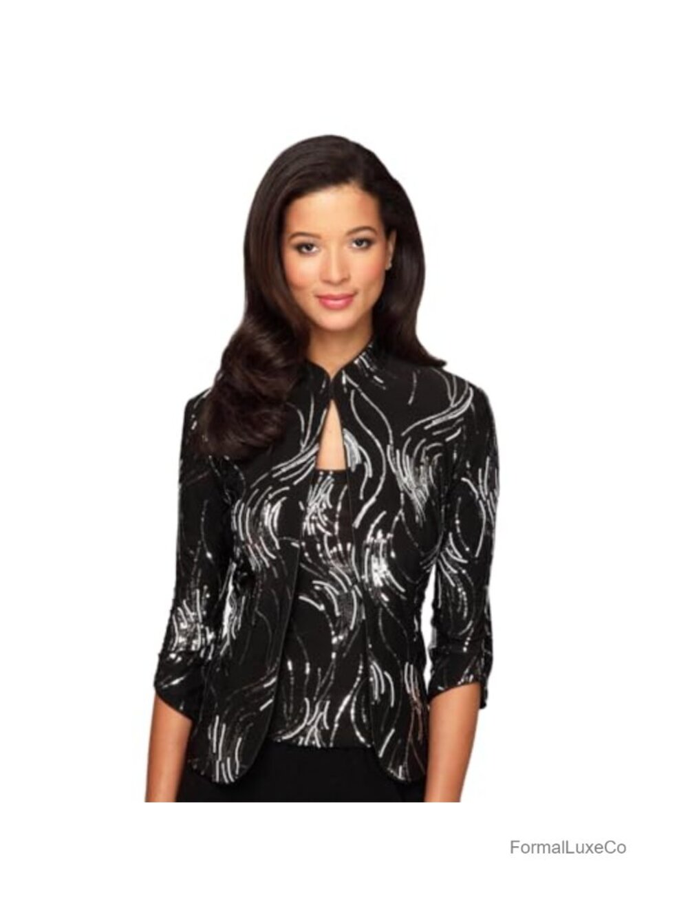 Women's 2-Piece Twinset Set: Glitter Knit Jacket & Scoop Neck Cami